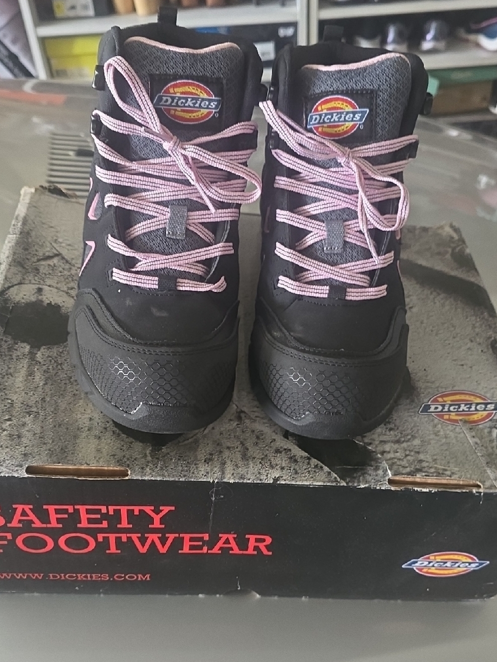 Dickies Womens Black Safety Work Boots with Pink Laces Size 8W